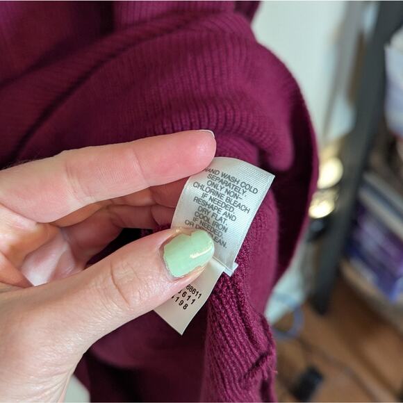 J.Jill Size M Wool Blend Burgundy Wine Long-Length Tunic Sweater 3/4 Sleeve - Picture 4 of 7